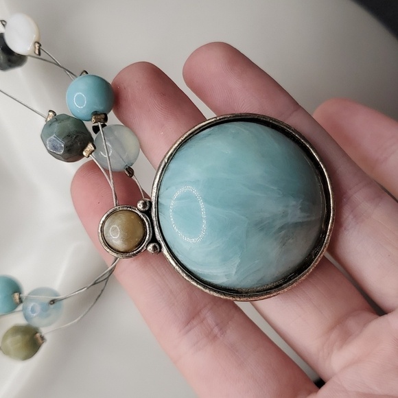 N3007 regal floating precious stone turquoise necklace - Picture 3 of 3